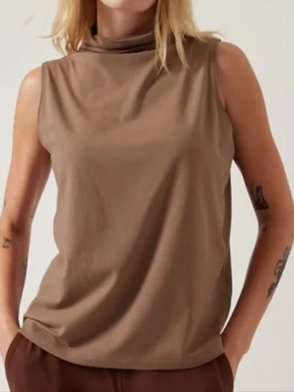 Athleta Sleeveless Mock Neck Muscle Tee - Brown